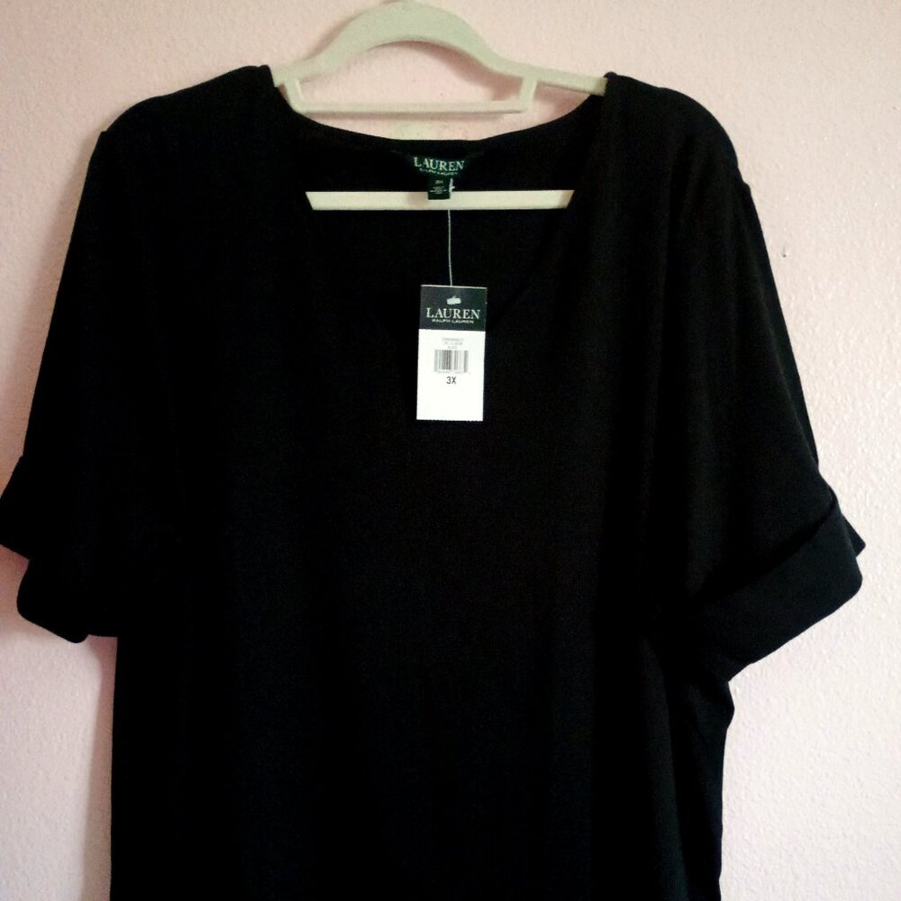 Lauren by Ralf Lauren women's stretch cotton elbow sleeve V neck size 3x  black